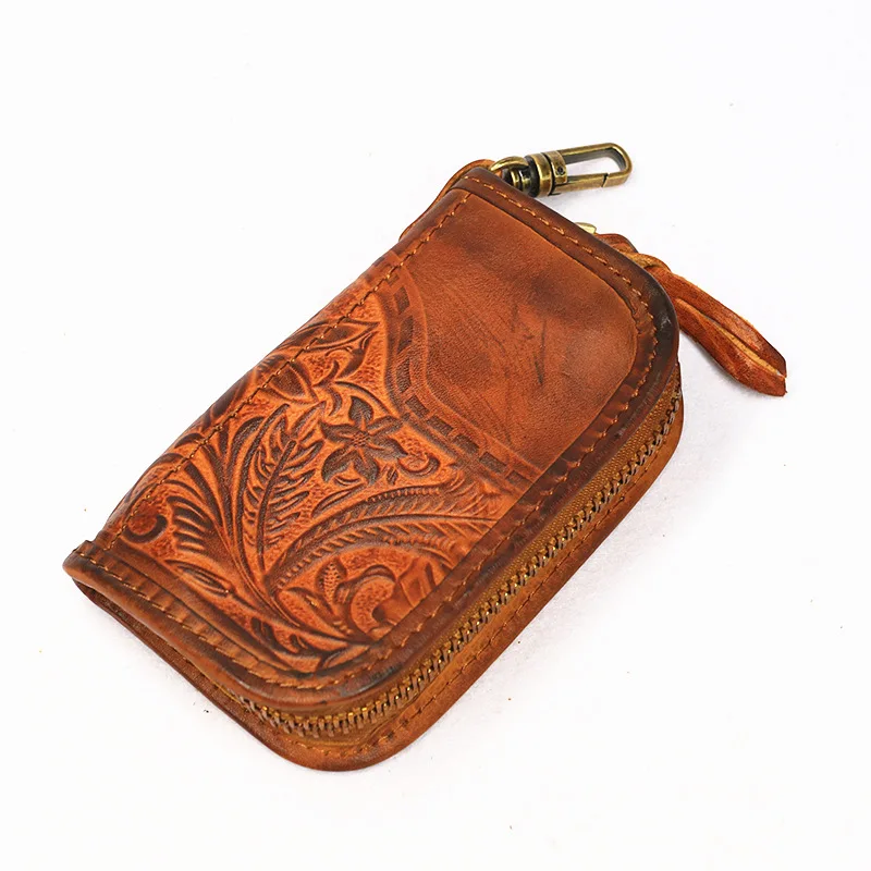 

Car keys Baotou layer tree paste vegetable tanned tangcao embossed creative driver's license card package coin purse