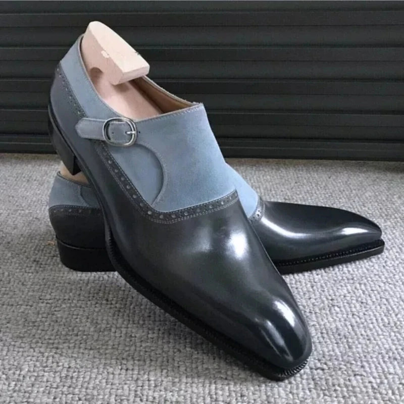 

2021 New Men Fashion PU Leather Block Pattern Formal Shoes Buckle Classic Versatile Elegant Hot Men Formal Shoes 8KH216