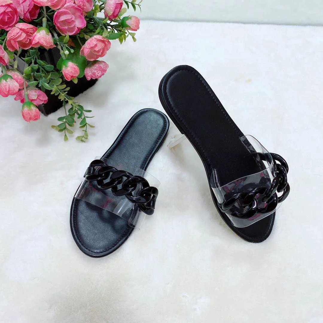 

2020 New Candy Color Fashion Chain Slippers Sandals Women's Sandals Summer Home Shoes Non-slip Bathroom Slides Flip Flops