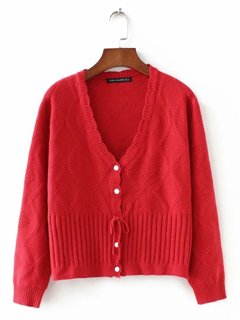 

Hollow Out Lacing Bow Button Women Cardigans