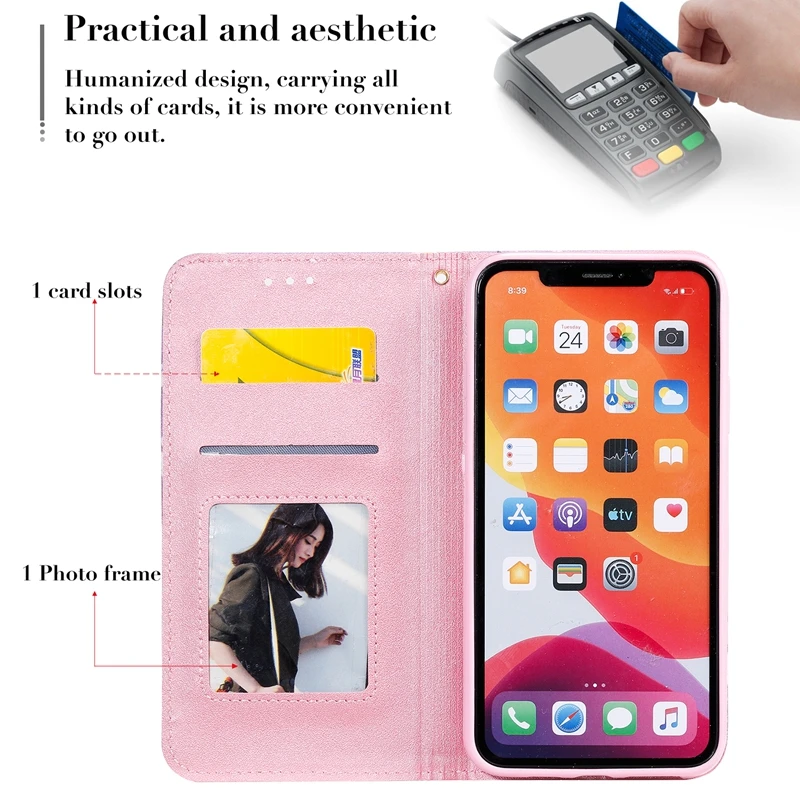 Блестящий чехол-Кошелек из искусственной кожи с цветами для iPhone 11 Pro Max X XR XS MAX 6 6s 7 8