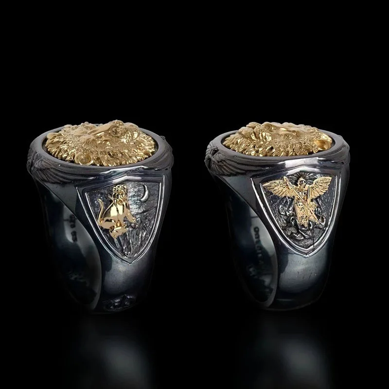 

Vintage Punk Black Gold Lion Head Finger Rings For Men Punk Jewelry Gothic Biker Cool Man Rings bague homme Z4P522