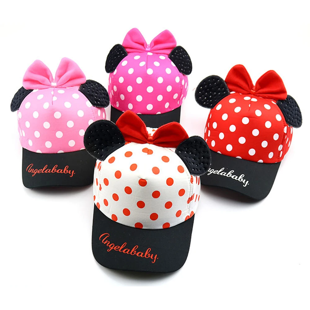 

Disney Dot Cartoon Mouse Minnie Kids Baseball Hat Big Bow Baby Girl Boy Hat Adjustable Baseball Cap Kids Sun Hat Bonnet Infant