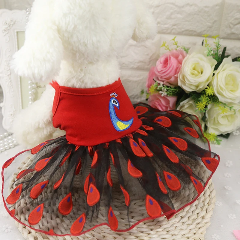 Красивая хлопковая одежда для домашних животных собак с павлином платье