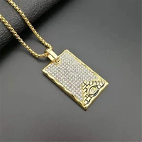 hip hop iced out full rhinestone rectangle egyptian pyramid pendant necklaces gold color stainless steel chains for men jewelry