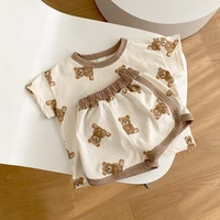 2021 new toddler baby clothing set summer short sleeve t shirt tops shorts 2pcs cute bear print boys clothes baby girl outfits