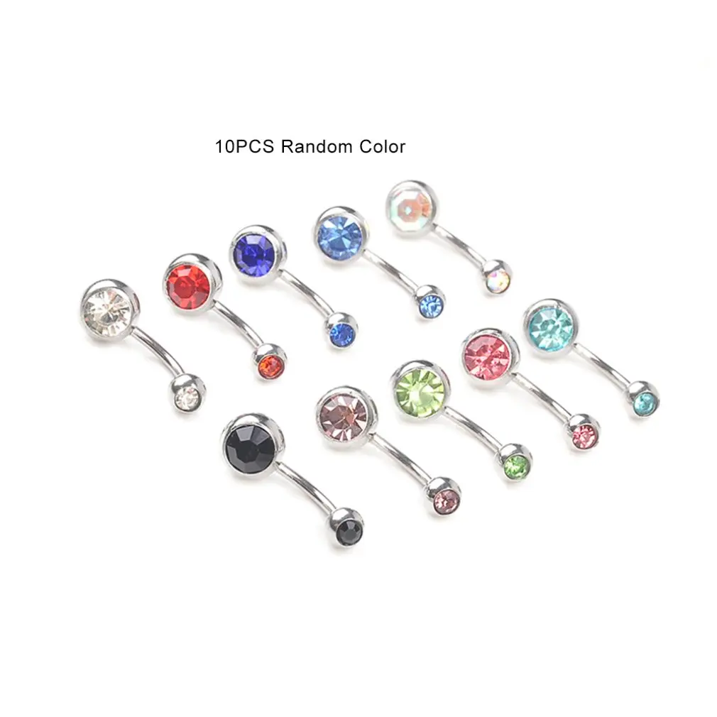 10 шт./партия пирсинг пупка Хирургическая сталь один Кристалл Стразы кольца