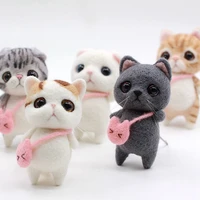 non finished handicraft diy wool felt cute cat kitty creative gift craft toy doll poked knitting wool felting material package