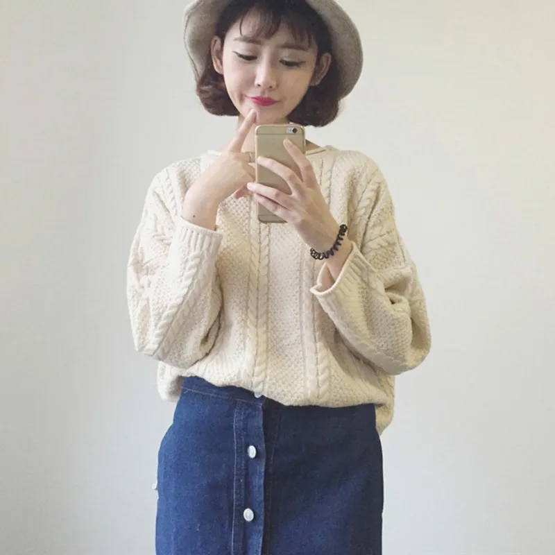 

Autumn Winter New Women Sweaters Pullovers Long-Sleeved Pull Solid Color Pullover Casual Knitted Sweater