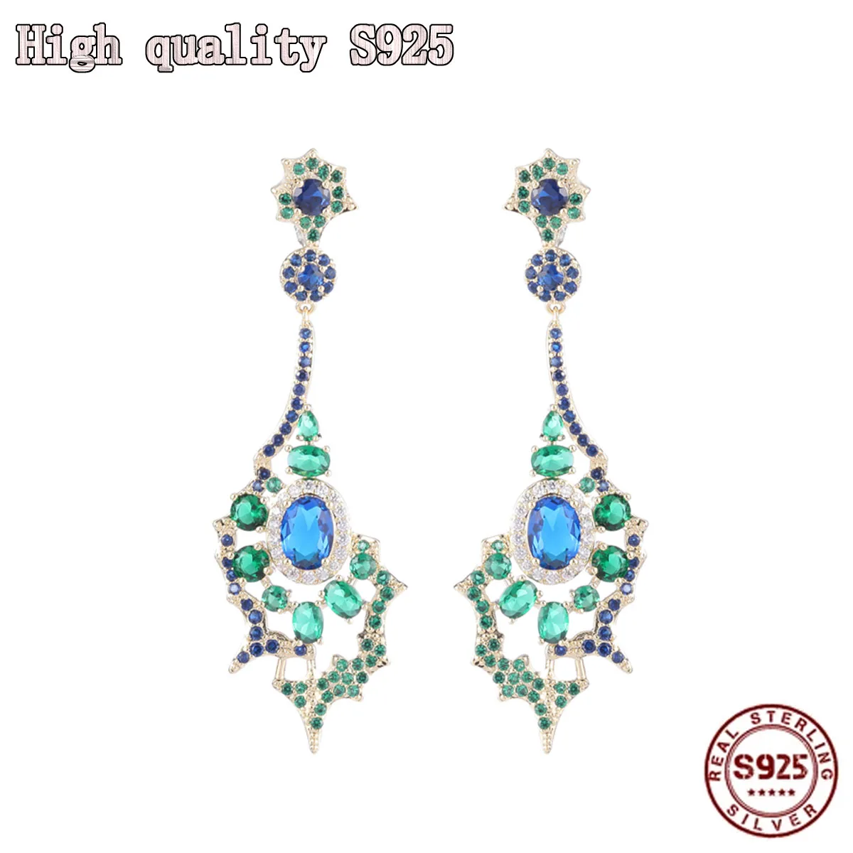 

2021 New Baroque Retro Palace Temperament S925 Silver Needle Earrings Color Zircon Irregular Personality Women's Earrings