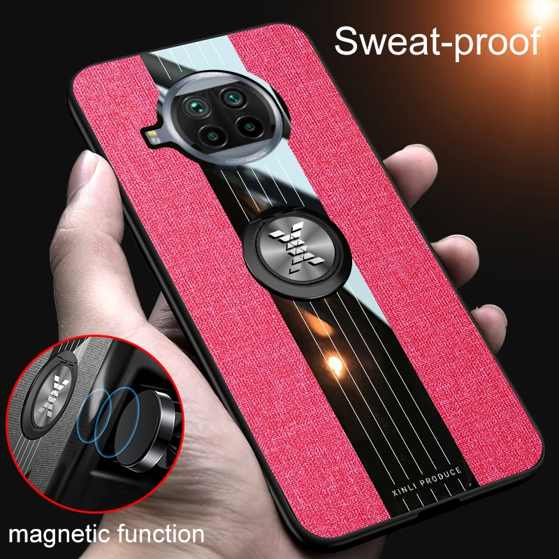

Luxury Armor Protection Phone Case For Xiaomi 10 T Lite Pro Fashion Anti-fall Cloth Pattern With Magnetic Bracket Back Cover