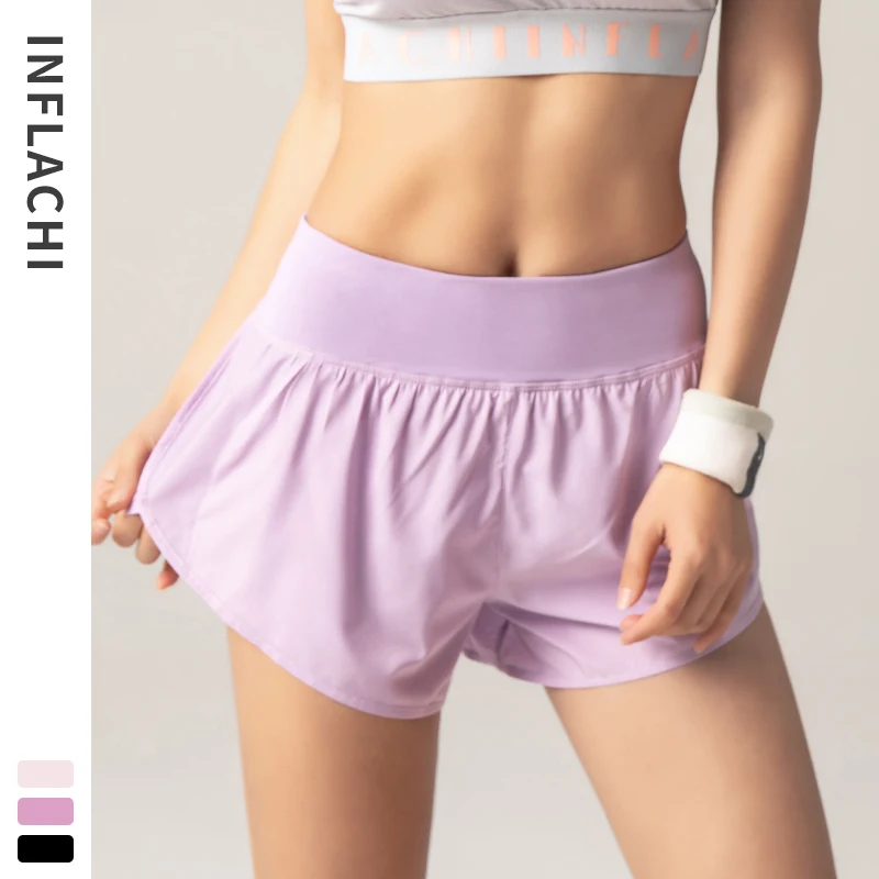 

Женские беговые шорты 2 в 1 с эластичным поясом и карманами, облегающие шорты для йоги, дышащие быстросохнущие спортивные шорты для тренажер...