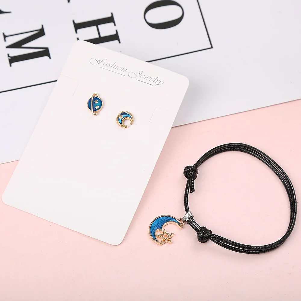 

[a Pair of Earrings and a Bracelet] Simple Jewelry Set Star Moon Universe Earring Bracelet Female