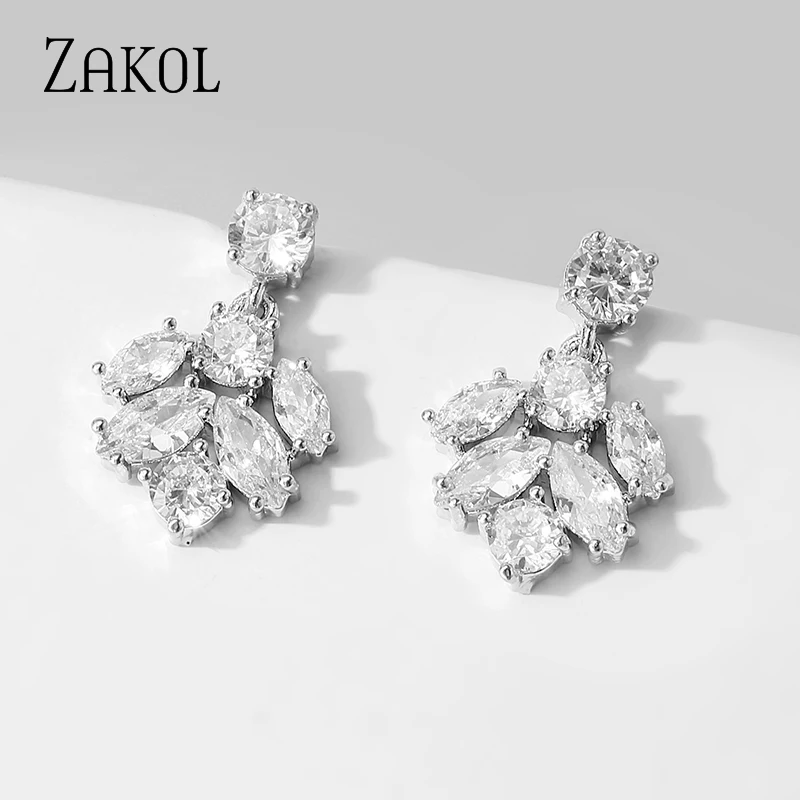Женские серьги-гвоздики ZAKOL изысканные серьги с кубическим цирконием свадебные