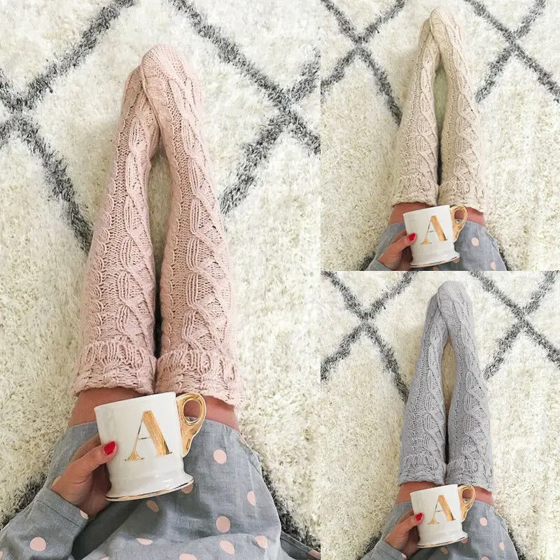 Женские вязаные Гольфы выше колена зимние теплые мягкие носки до бедра