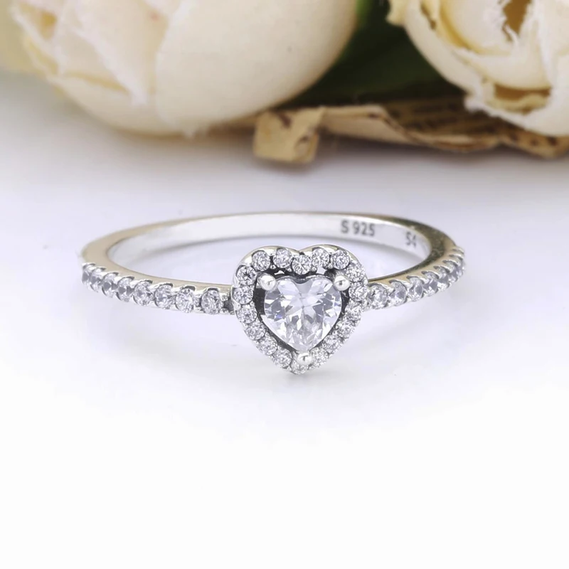 

2021 New Free shipping Authentic 925 Sterling Silver Sparkling Elevated Heart Rings For Women European Original DIY Jewelry