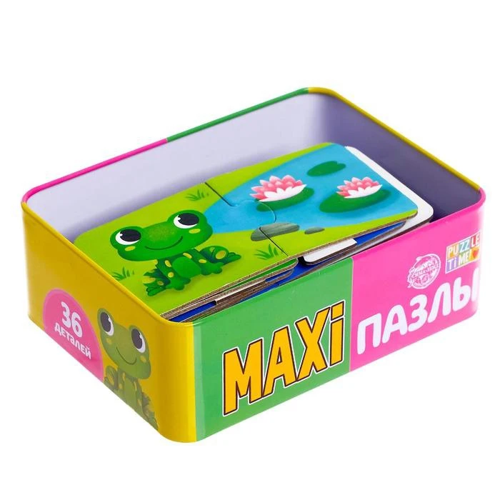 Макси-пазлы в металлической коробке Кто где живёт? парные 36 деталей | Игрушки и