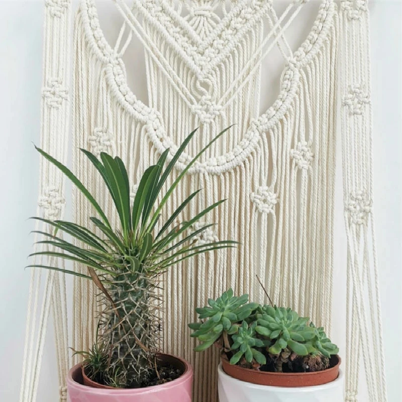 

Macrame Plant Hanger Basket Bohemian Hand Woven Tapestry Plant Rack Stand Wooden Wall Hanging Shelves For Home Room Decoration