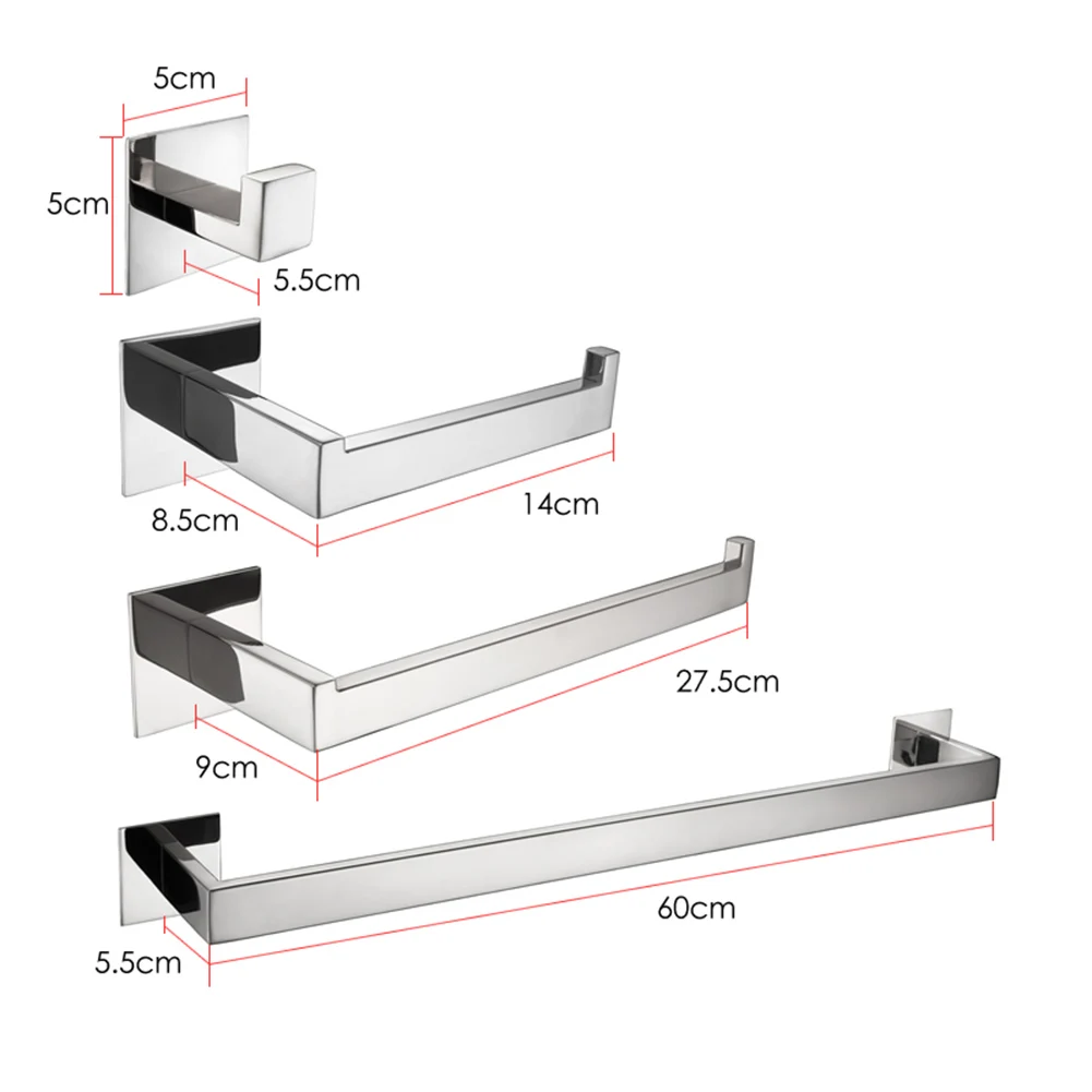 

Strong Viscosity Adhesive Bathroom Accessories Set Without Drilling Silver Brushed Towel Bar Holder