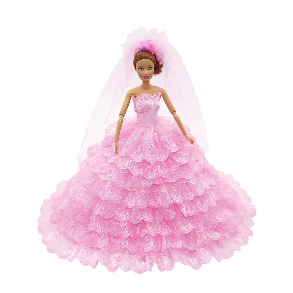 

Pink Wedding Dress with Veil Outfits for Barbie 1/6 BJD Doll Clothes Accessories Play House Dressing Up Costume Girl Toys Gift