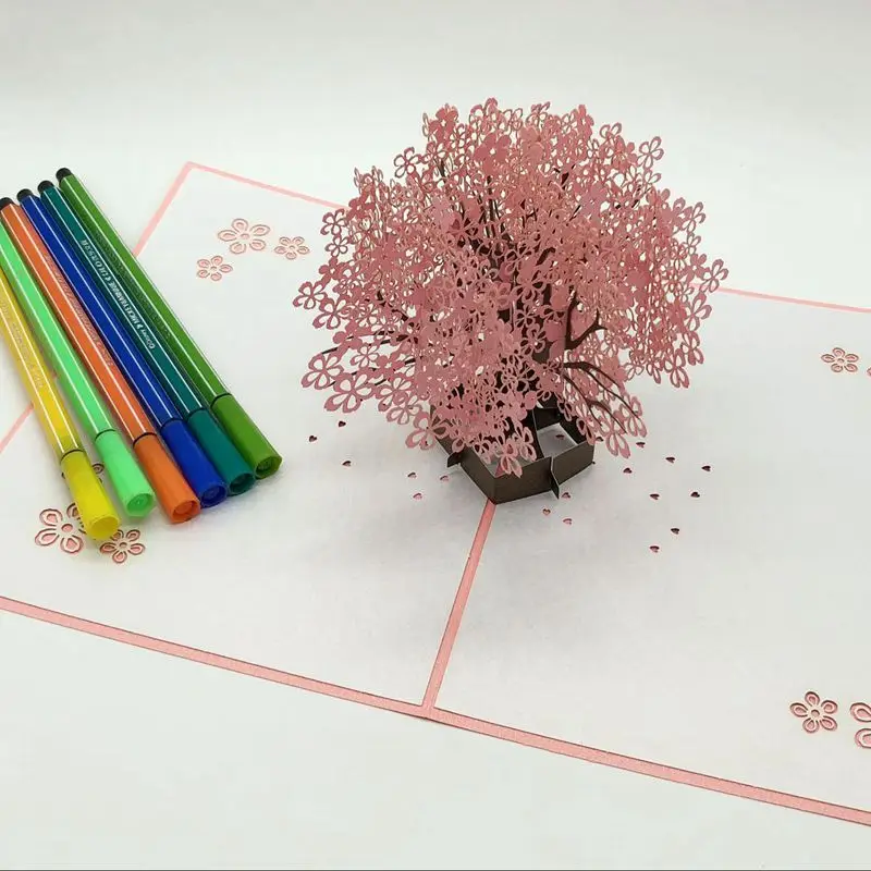 Выдвижная открытка с цветком вишни 3D на день рождения Весенняя летняя |