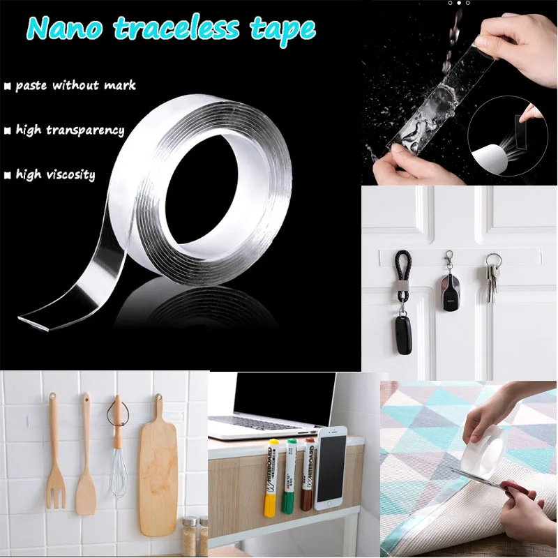 1/3/5 м бесследная Волшебная двухсторонняя лента Клейкая Прозрачная Съемная