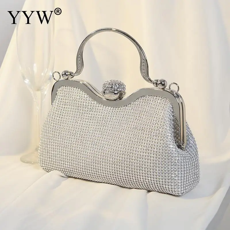 

YYW Серебряные вечерние сумочки Стразы, женские модные металлические сумки с ручками 2021, Женский Свадебный клатч, кошелек для дня вечеринки