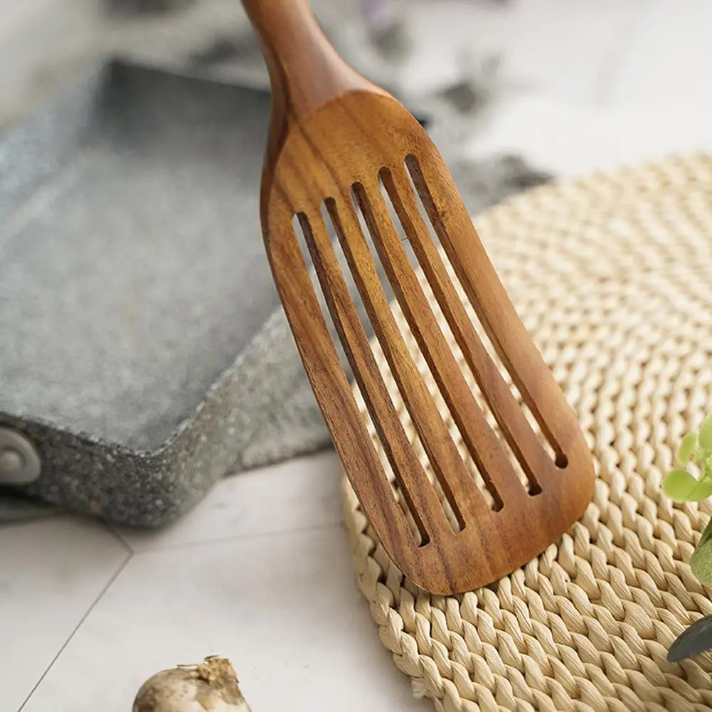 

Kitchen Utensil Wooden Spatulas Nonstick Long Shank Solid Turner Slotted Spatula Heat Resistant For Cooking Dinnerware Shovel
