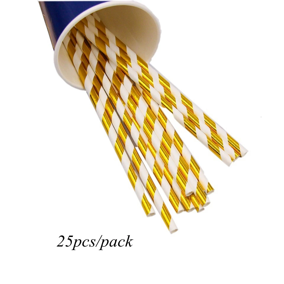 25pcs whitegold stra 1 Набор, синяя серия, полосатая одноразовая посуда, сделай сам, позолоченные бумажные тарелки, посуда для свадебного стола, Декор, принадлежности для дня рождения - Цвет: 25pcs whitegold stra