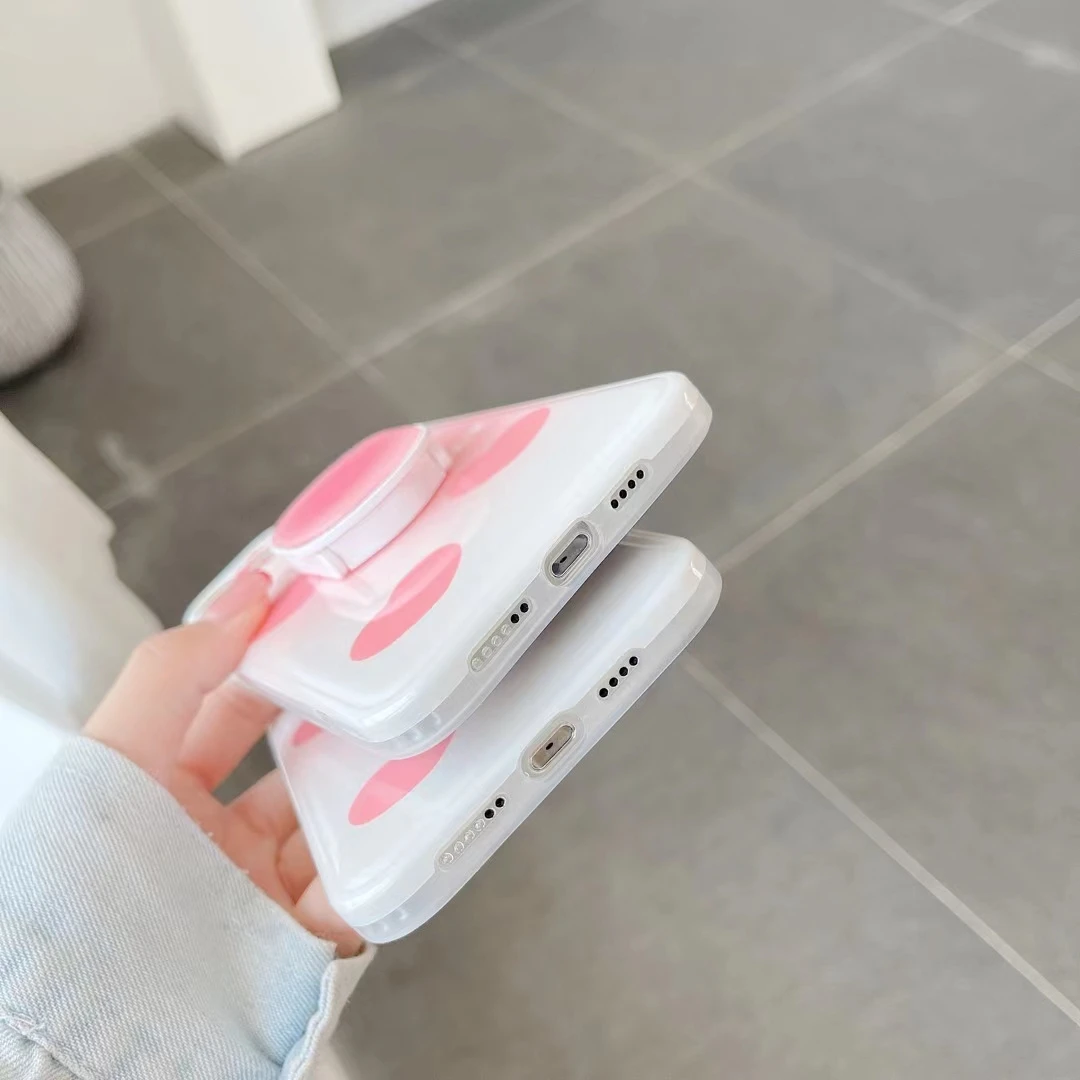 

Cute Blooming Love Heart Square Phone Case for Iphone 12 Coque Pink Holder Case for Iphone 11 11promax XR X 7P 7 8 SE2020 Funda