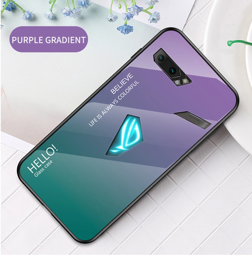 Для Asus ROG Phone 2 ZS660KL градиентный чехол из закаленного стекла силиконовая рамка жесткая стеклянная задняя крышка для Asus ROG 2