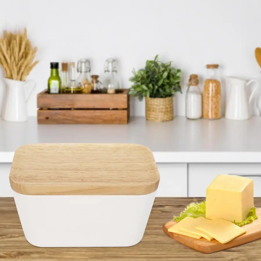 Nordic Butter Sealing Box Cheese Storage Tray Ceramic Plate with Wooden Lid Dish Container | Дом и сад