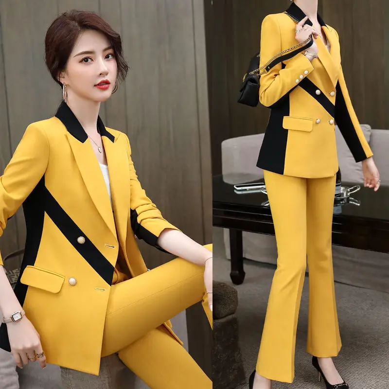 2021 Spring Autumn Women Loose Office Suit Lady Button Notched Blazer & Wide Leg Pant Suit Female Casual Solid 2 Piece Sets N248