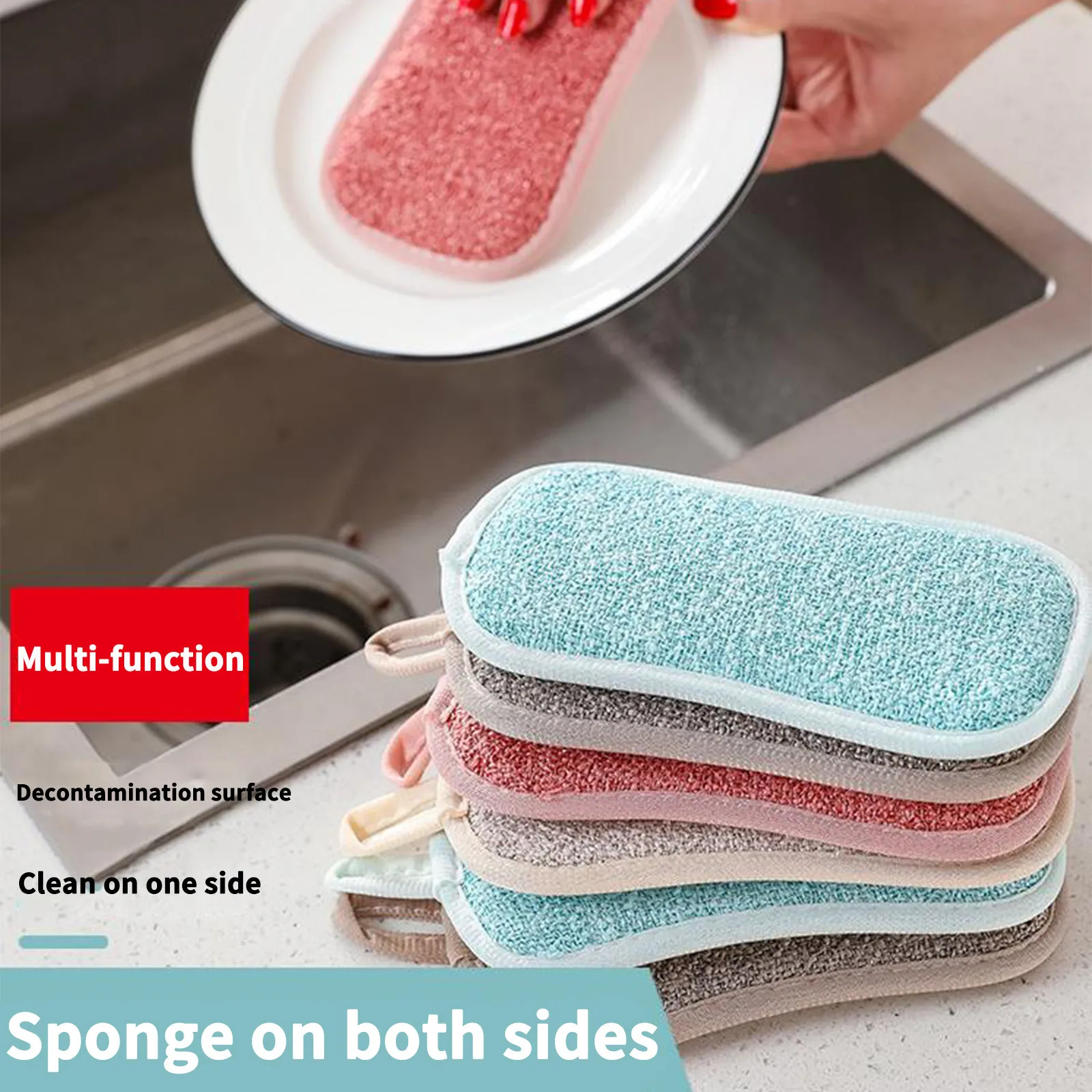 4PCS Reusable Dish Washable Sponge Microfiber Scouring With 2Sticky Hooks Window Groove Cleaning Cloth | Дом и сад