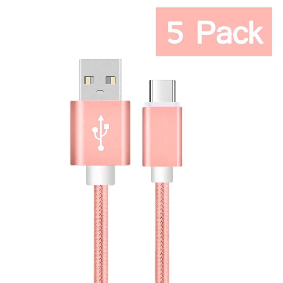 Rose Gold 5 шт. Тип usb C кабель для samsung S9 Xiaomi mi 8 A2 Lite макс 3 mi x 2 2 S Android телефон 1 м 2 м 3 м быстрой зарядки синхронизации данных Зарядное устройство - Цвет: Rose Gold