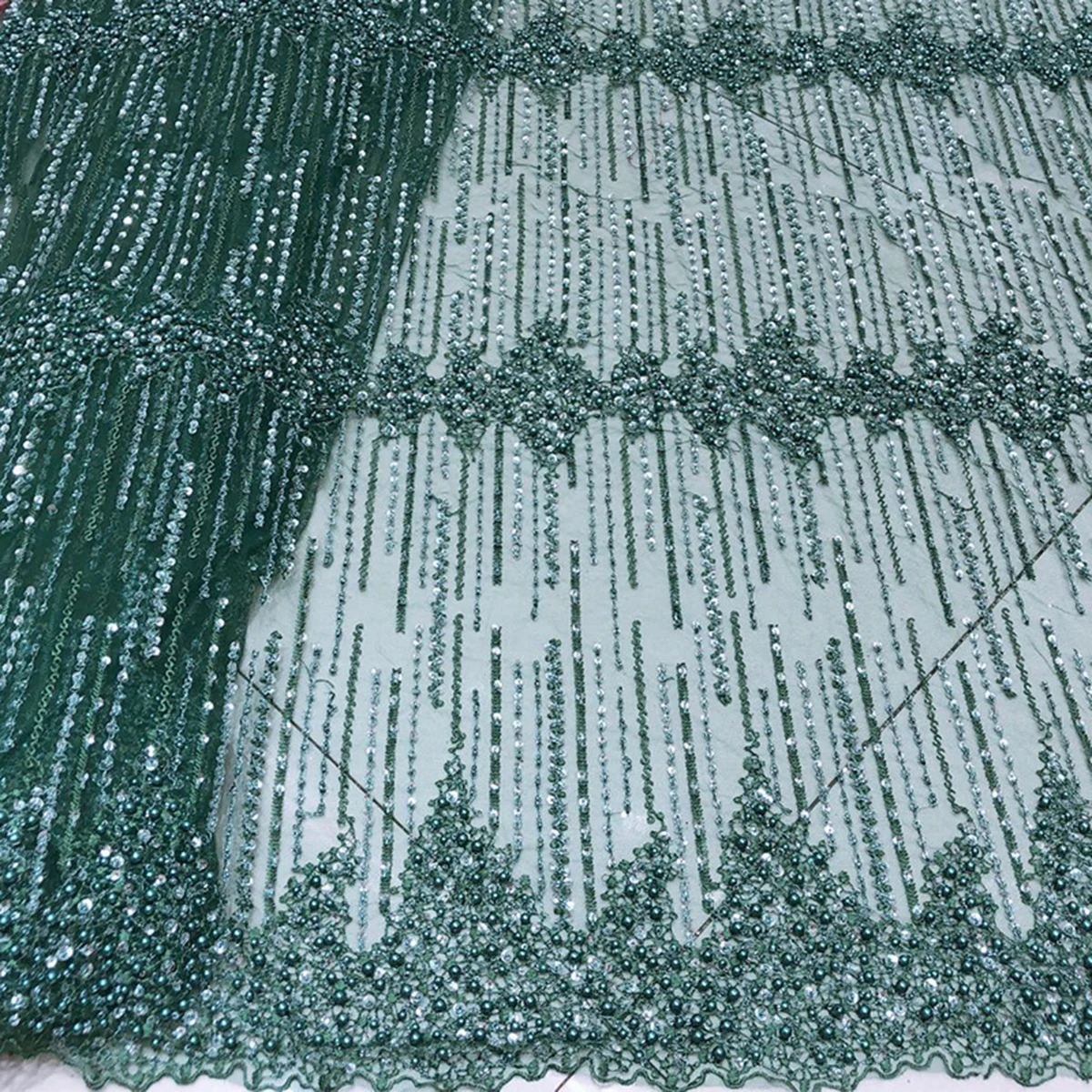 Африканский Изумрудный зеленый Вышитый свадебный Тюль Тяжелая ручная работа из