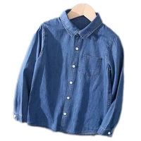 kids blue color denim shirts children causal long sleeve jeans shirts for boys girls autumn clothes costume for 3 8 years old