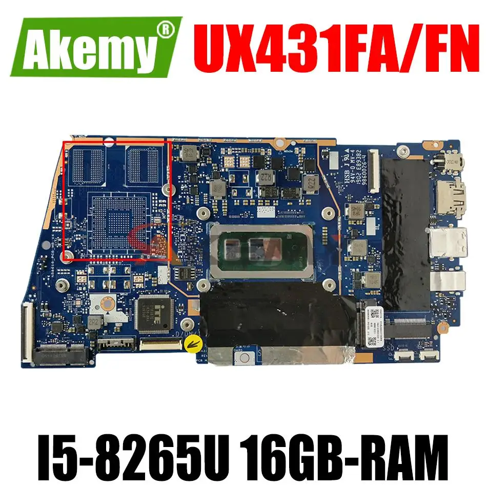 

Материнская плата для ноутбука UX431FA/FN для ASUS ZenBook-14 UX431FA UX431FN UX431F, оригинальная материнская плата 16GB-RAM I5-8265U GM