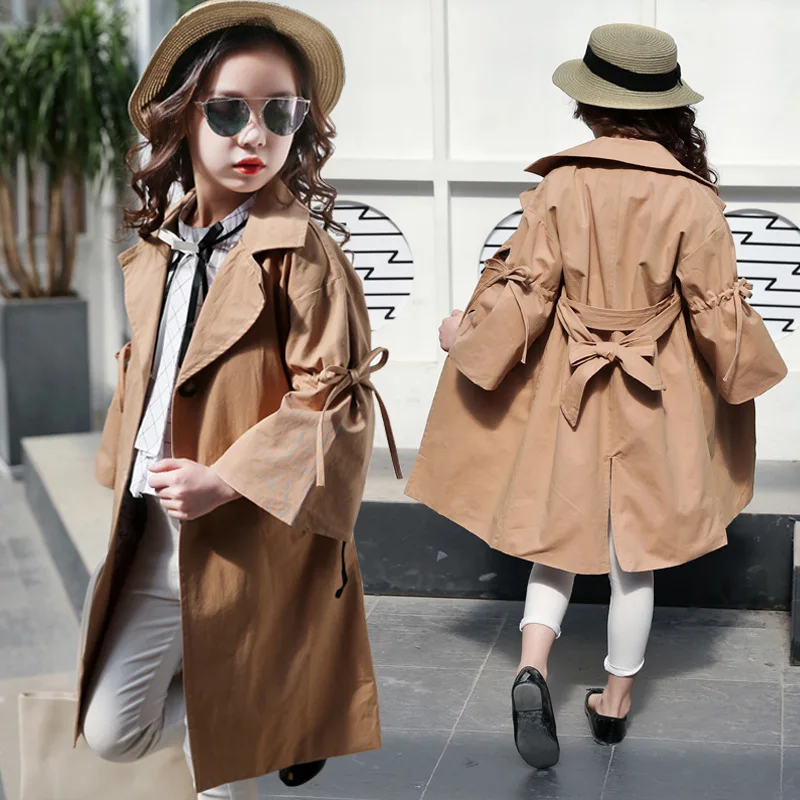 Детский плащ для девочек 3 13 лет однобортный бант в стиле преппи весна осень зима