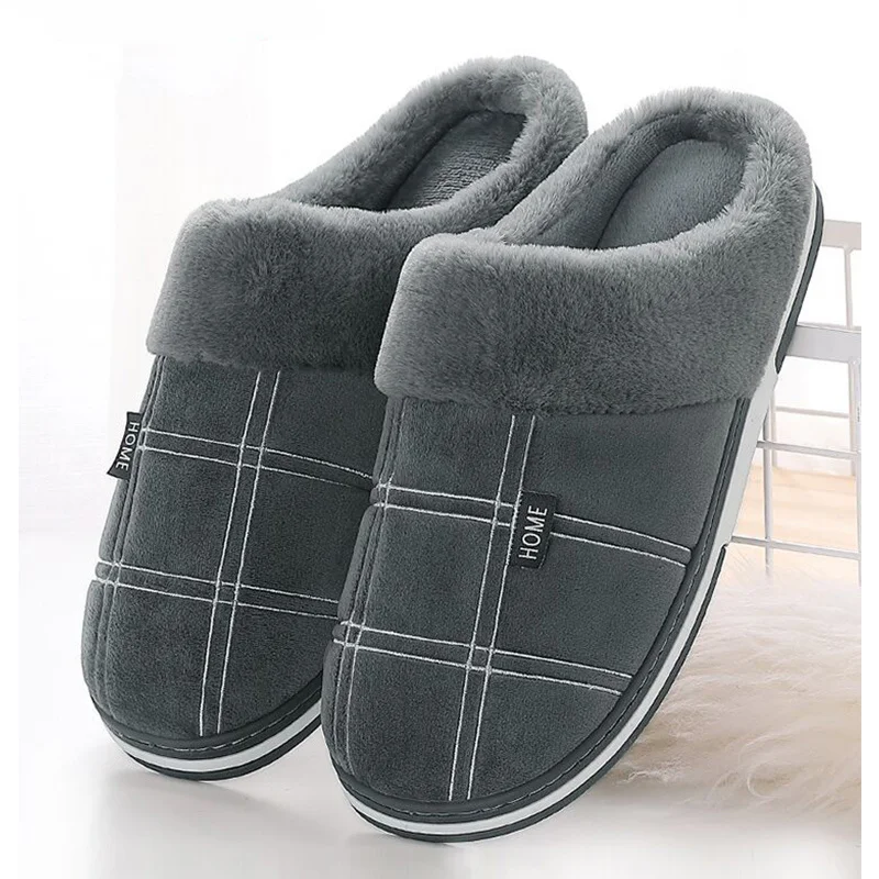 

Men shoes winter Slippers Suede Gingham Plush Velvet Indoor shoes for Men Home Slippers 2021 Non slip Waterproof Male slipper