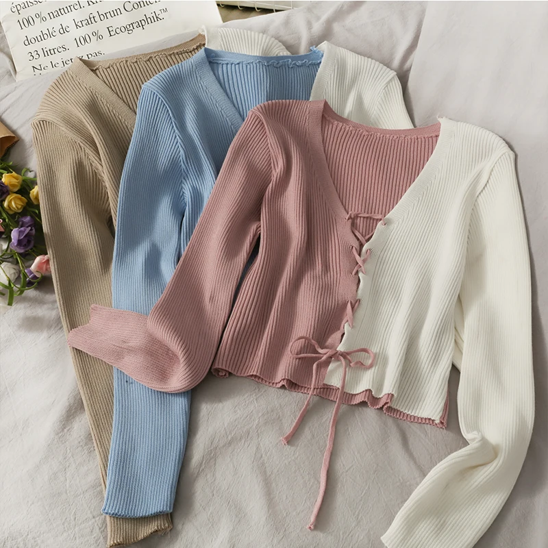 

Женская модная облегающая вязаная блузка в стиле пэчворк, милая Повседневная Уличная блузка для девушек, элегантная повседневная Базовая р...