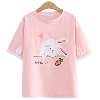 summer kawaii rabbit graphic t shirts women soft girl clothes summer cute bunny short sleeve tshirt white tee shirt female tops