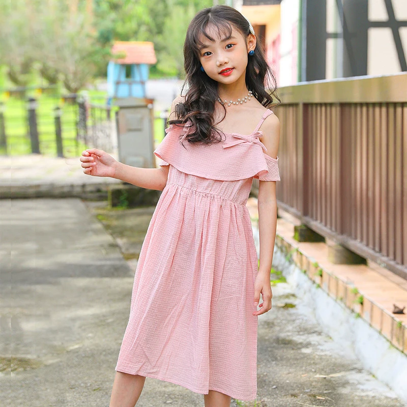 Pink Green Off Shoulder Dress Baby Girls Summer 2020 Party Dresses Clothing Kids Ruffles Cute Children Clothes 6 8 10 Y | Детская одежда