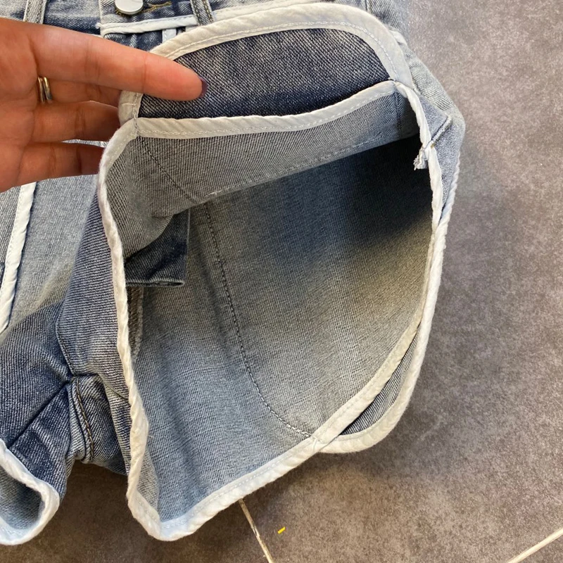 

New HIGH STREET Fashion 2021 Designer Shorts Women's Pockets Patchwork Denim Shorts