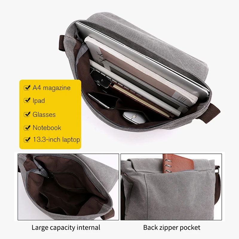 Повседневная холщовая сумка-мессенджер для мужчин винтажные большие сумки через
