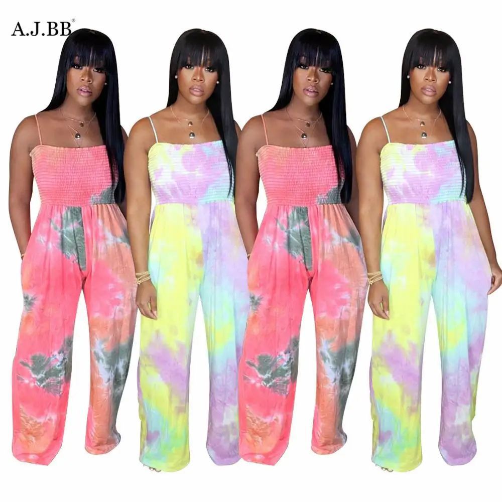 

Summer new gradient printing loose Jumpsuit fashion U-neck sleeveless women's suspender tank top pants