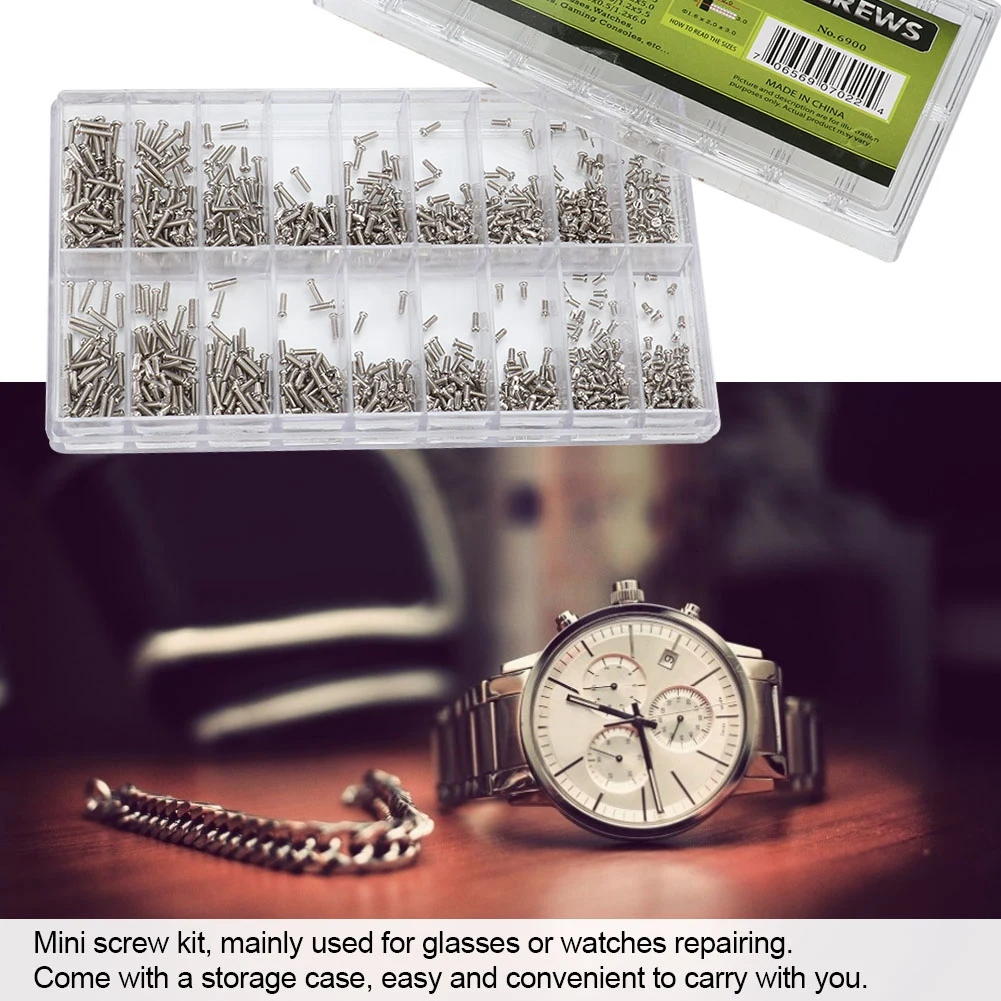 

18 Sizes1800 pcs/set Watch Mini Screw Kit Stainless Steel Screws Glasses Sunglasses Electronics Repair Watch Back Case Accessory