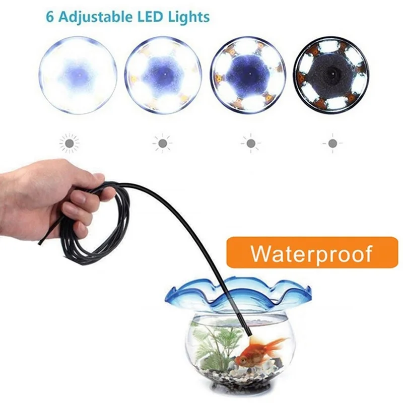 3 In 1 USB Borescope 7mm 6 LED Waterproof Camera Soft Cable For Laptop Android PC |