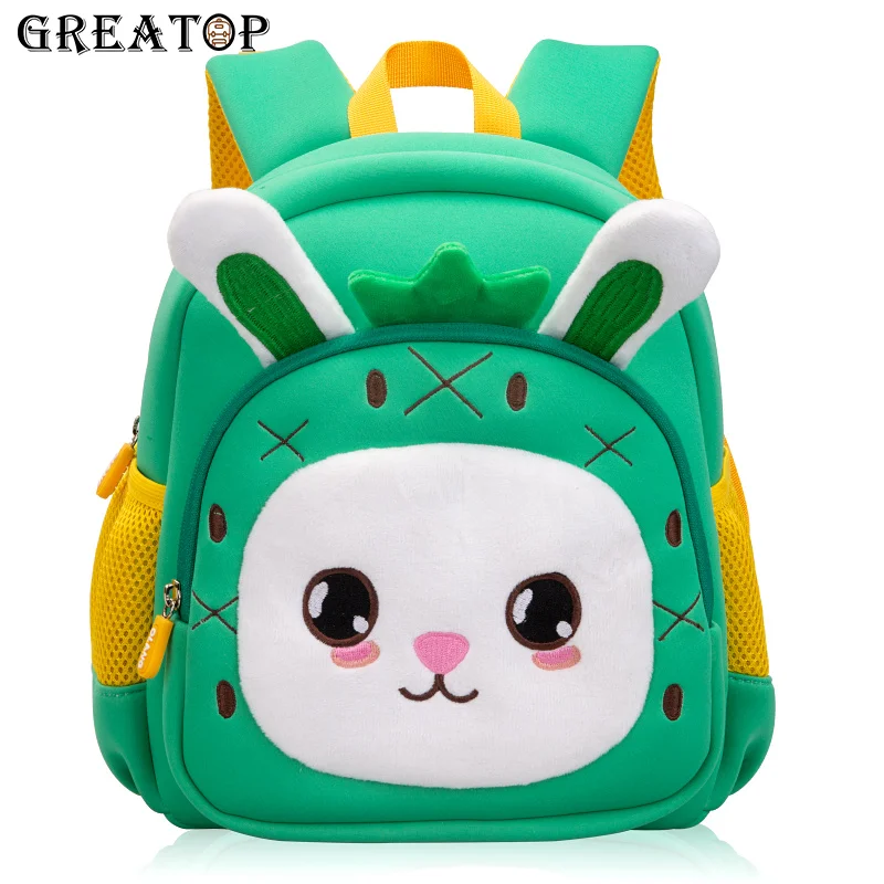 GREATOP 3D Rabbit Kids Backpack Cartoon Cute Baby Toddler Waterproof Kindergarten Children Schoolbag for Girls Gift Mochila