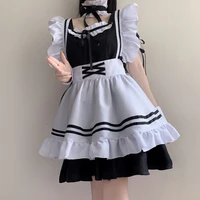 japanese lolita cute maid dress summer 2021 new sweet cute soft girl cosplay lolita kawaii short sleeve ruffle bandage 6pc dress